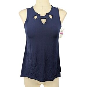 Alfani Petite Grommet Top Navy Nautical Sleeveless Blouse Women's Size P/P